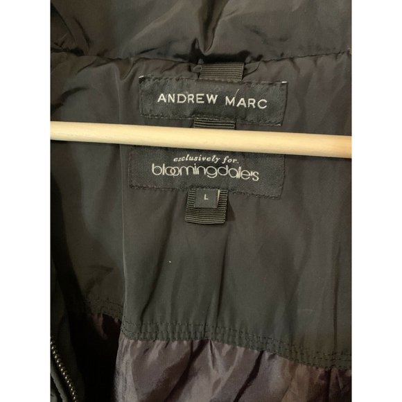 ANDREW MARC For BLOOMINGDALES Black COYOTE FUR HOODED Women’s COAT Sz L - Picture 2 of 8